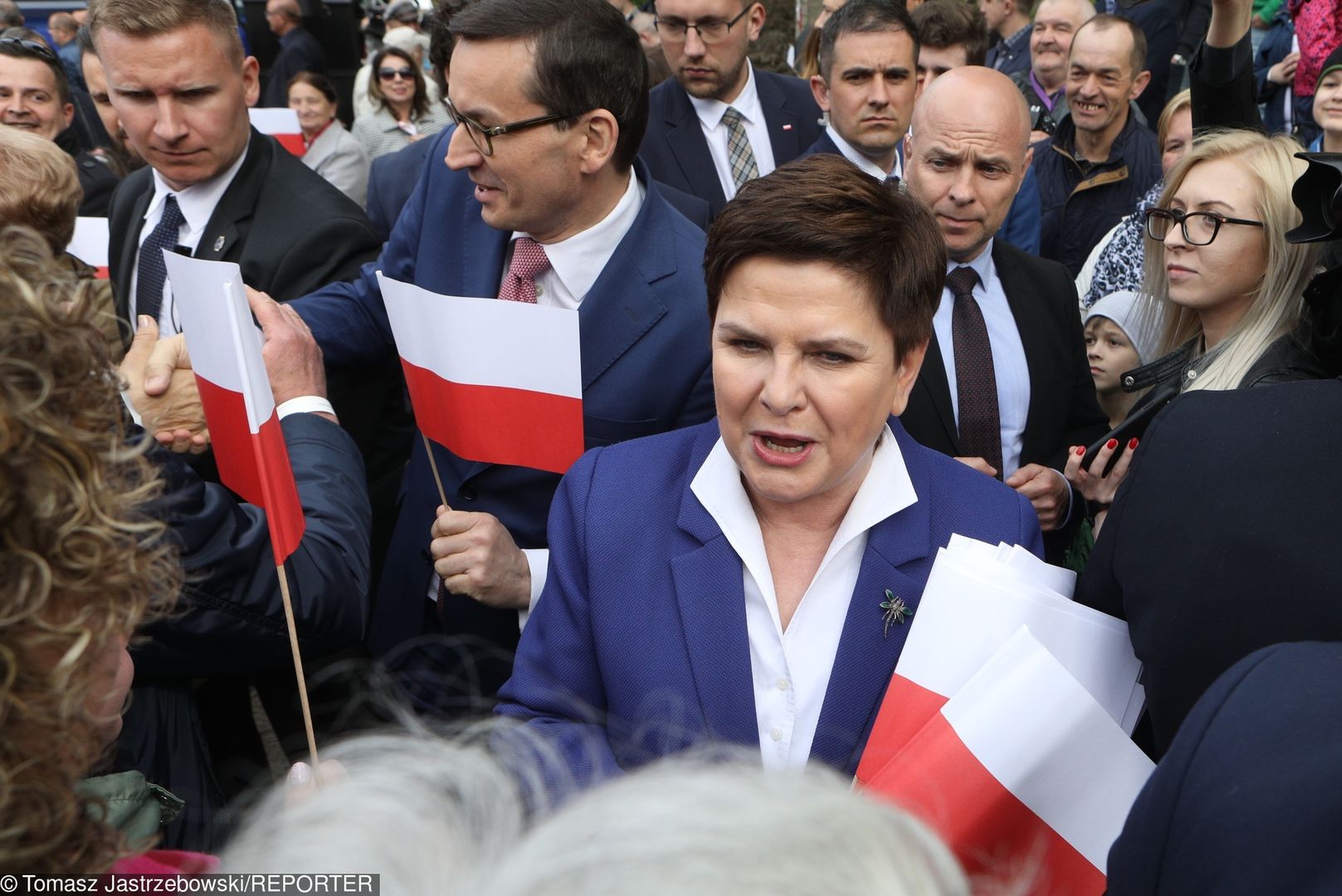 Beata Szydło i Mateusz Morawiecki na spotkaniu z wyborcami.