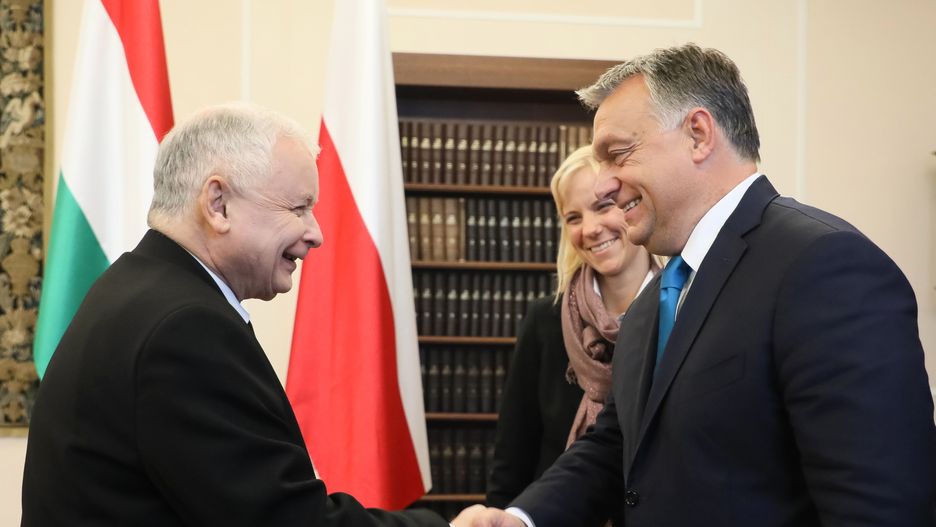 Prezes PiS Jarosław Kaczyński i premier Węgier Viktor Orban podczas spotkania w Sejmie
