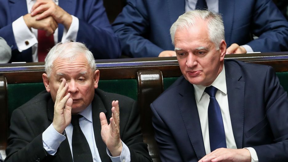 Wybory parlamentarne. Jarosław Gowin i Jarosław Kaczyński w Sejmie.