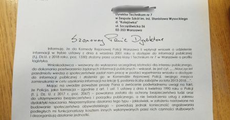 Nauczycielka kazała uczniom złożyć wniosek o informację publiczną. Policja wysłała reprymendę