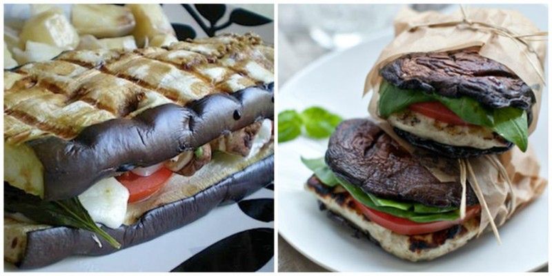 Zamiast kromki białego chleba, lepiej użyć grillowanego bakłażana. Cudownie słodko-gorzki smak idealnie będzie smakować z plastrami pomidora, sałatą, grzybami z grilla i mozzarellą.