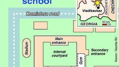 Plan terenu szkoły w Biesłanie