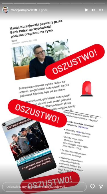 Maciej Kurzajewski ostrzega przed scamem