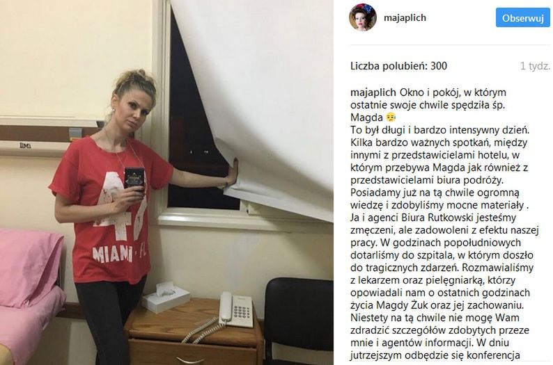 Maja Plich w szpitalu w Port Ghalib, gdzie przez okno wyskoczyła Magdalena Żuk. 