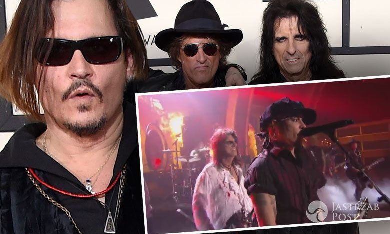 Zespół Hollywood Vampires: Johnny Depp, Joe Perry i Alice Cooper, Grammy 2016 (fot. ONS)