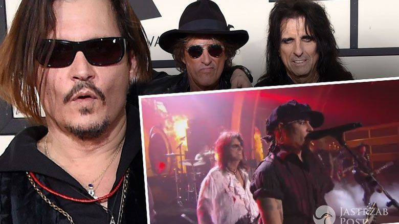 Zespół Hollywood Vampires: Johnny Depp, Joe Perry i Alice Cooper, Grammy 2016 (fot. ONS)