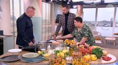 Sandacz pieczony w soli z kiszonym selerem i polentą