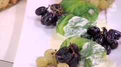 Gołąbki z dorsza w sałacie rzymskiej z winogronami