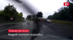 Poślizg na oleju. Przerażające nagranie momentu wypadku