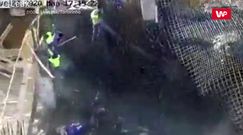 Wypadek na budowie. Wszystko uchwyciła kamera monitoringu