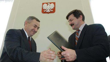 Przewodniczący PSL Jarosław Kalinowski i szef  PBLudowego Wojciech Mojzesowicz