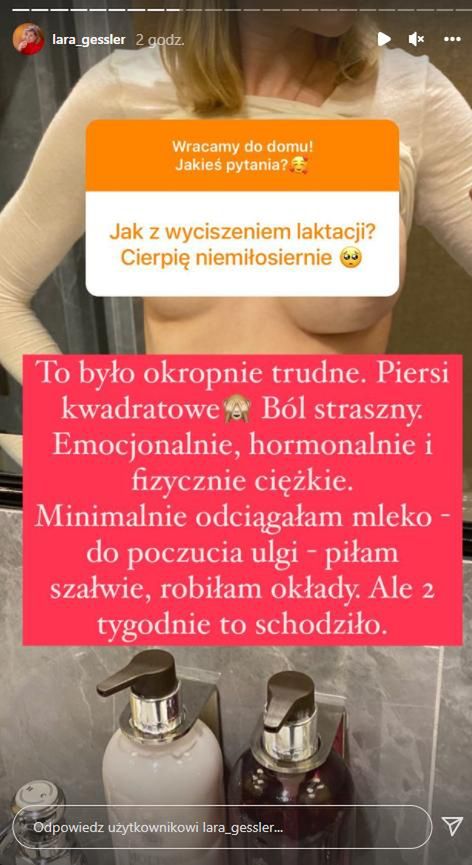 Lara Gessler pokazała piersi po laktacji
