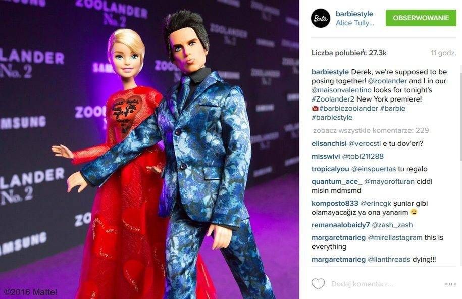Derek Zoolander został Kenem, chłopakiem Barbie (fot. Instagram)