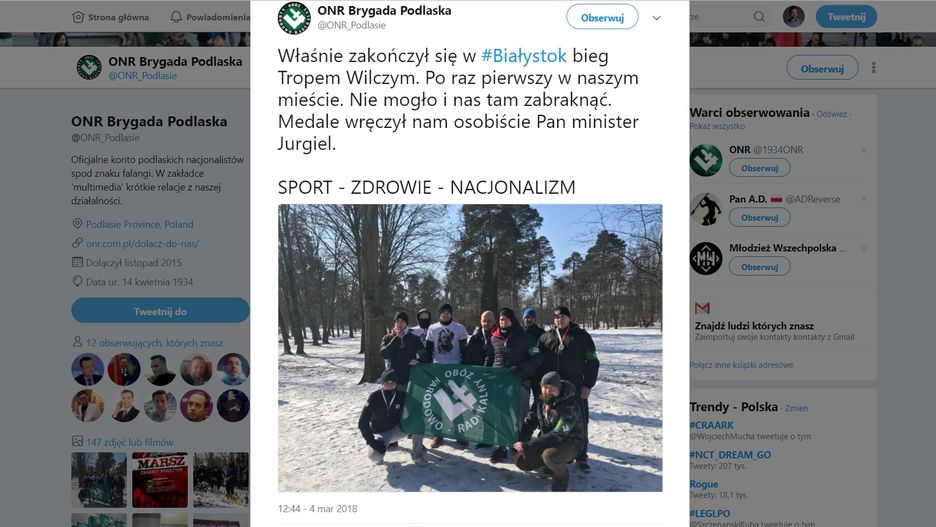 Podlaska Brygada ONR chwali się medalami od ministra.