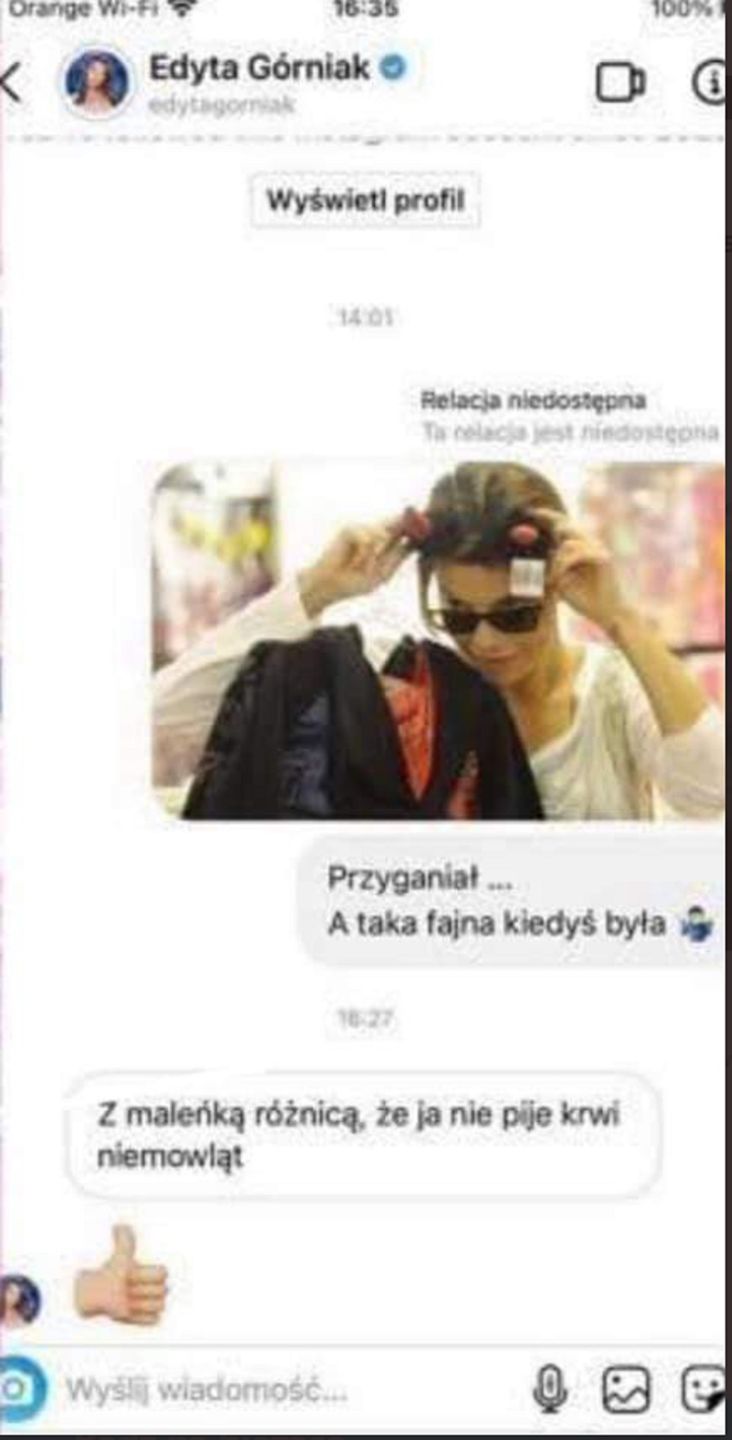 Screen wiadomości Edyty Górniak