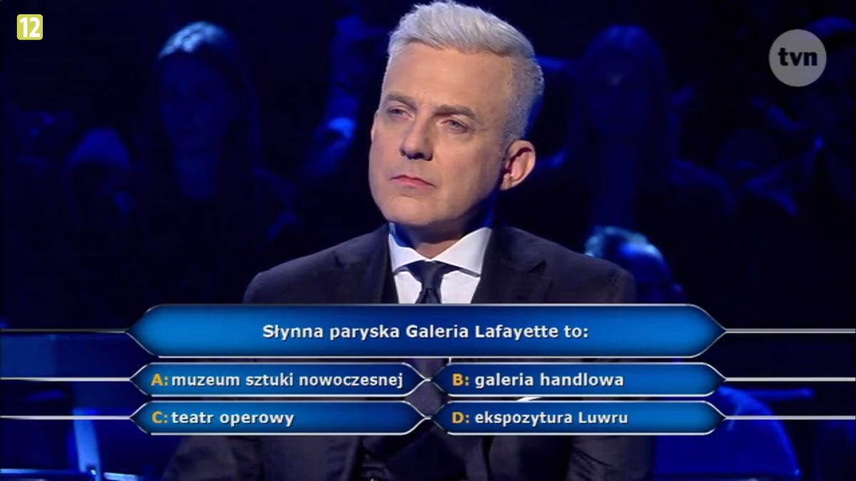 „Słynna paryska Galeria Lafayette to…” Znamy odpowiedź na pytanie z teleturnieju „Milionerzy”