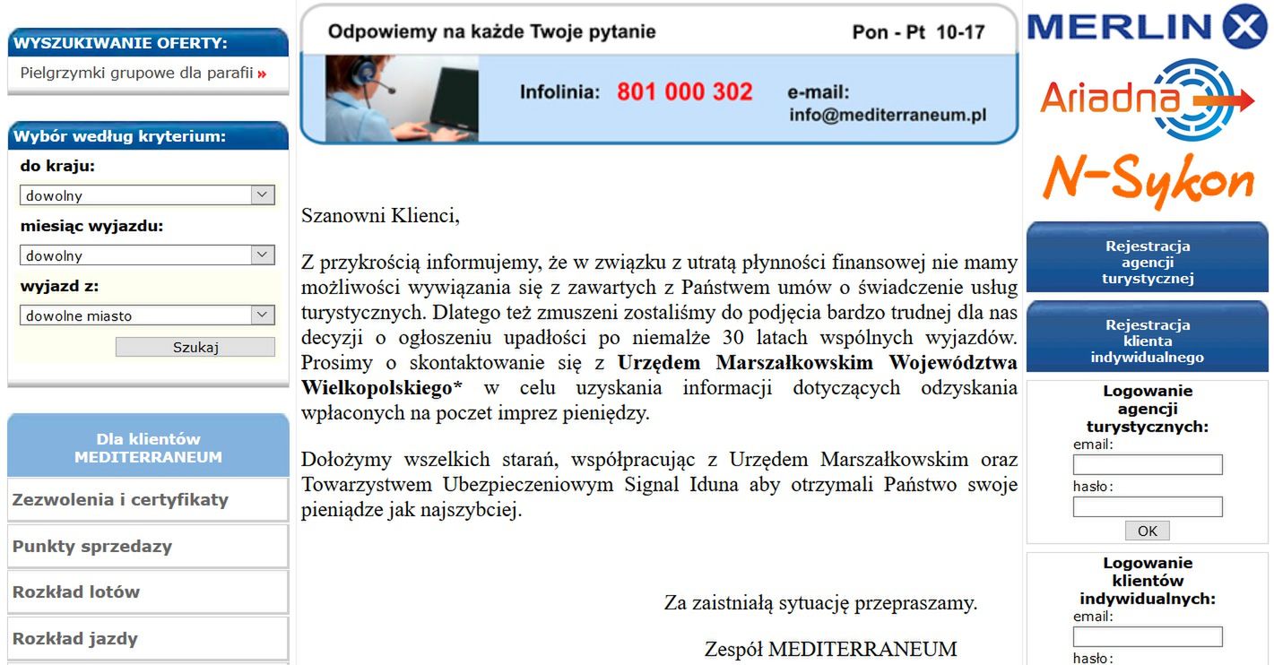Biuro Mediterraneum straciło płynność finansową 