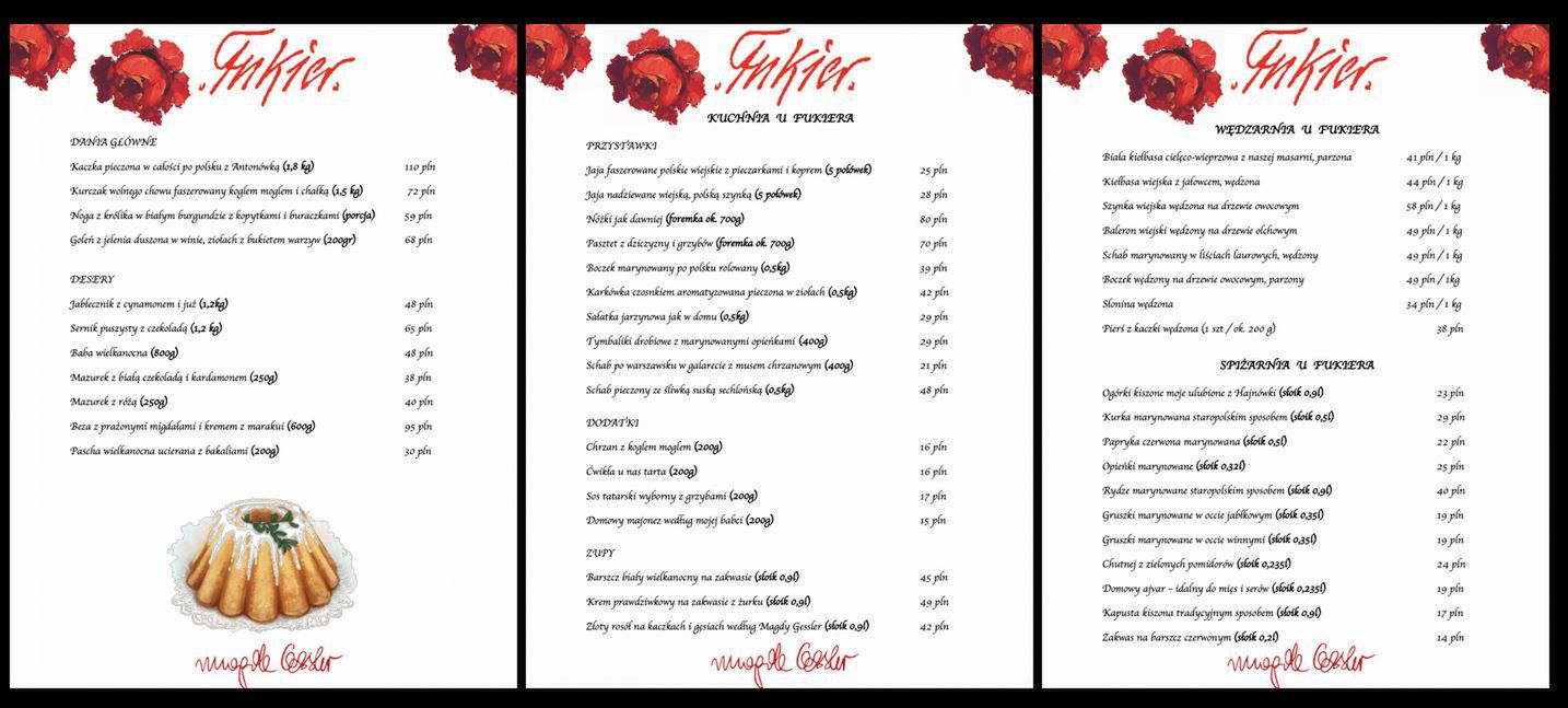 Menu u Fukiera- Pyszności; źródło www.ufukiera.pl