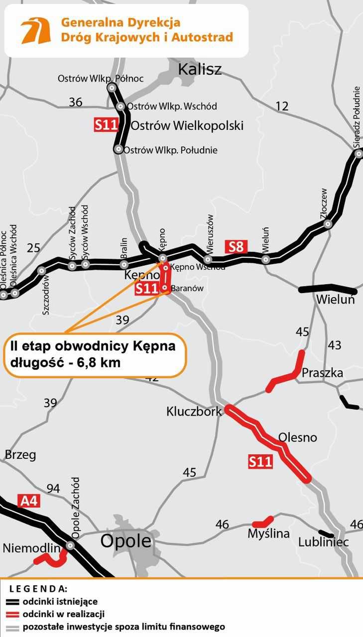 Obwodnica Kępna realizowana jest w dwóch etapach. 