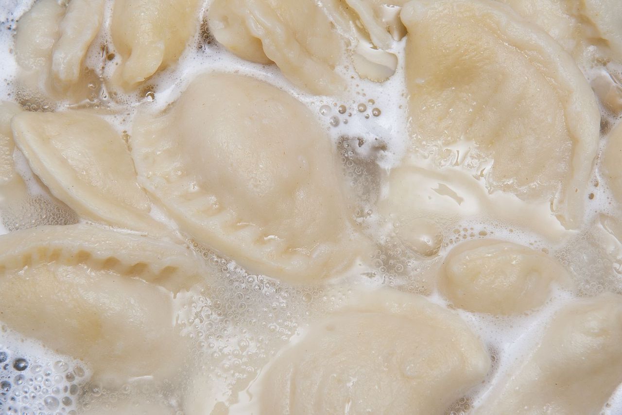 Very warm water added to the dough is one of the secrets of successful pierogi.