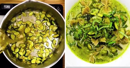 Zupa z makaronem i zielonym pesto