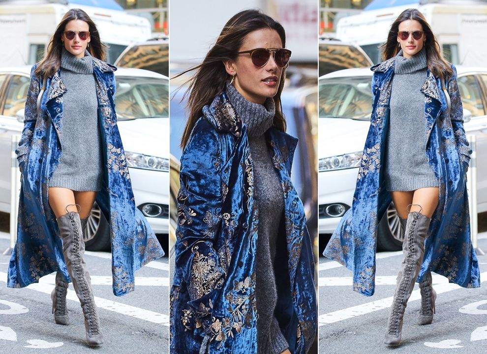 LOOK OF THE DAY: Alessandra Ambrosio w aksamitnym płaszczu Ralpha Laurena