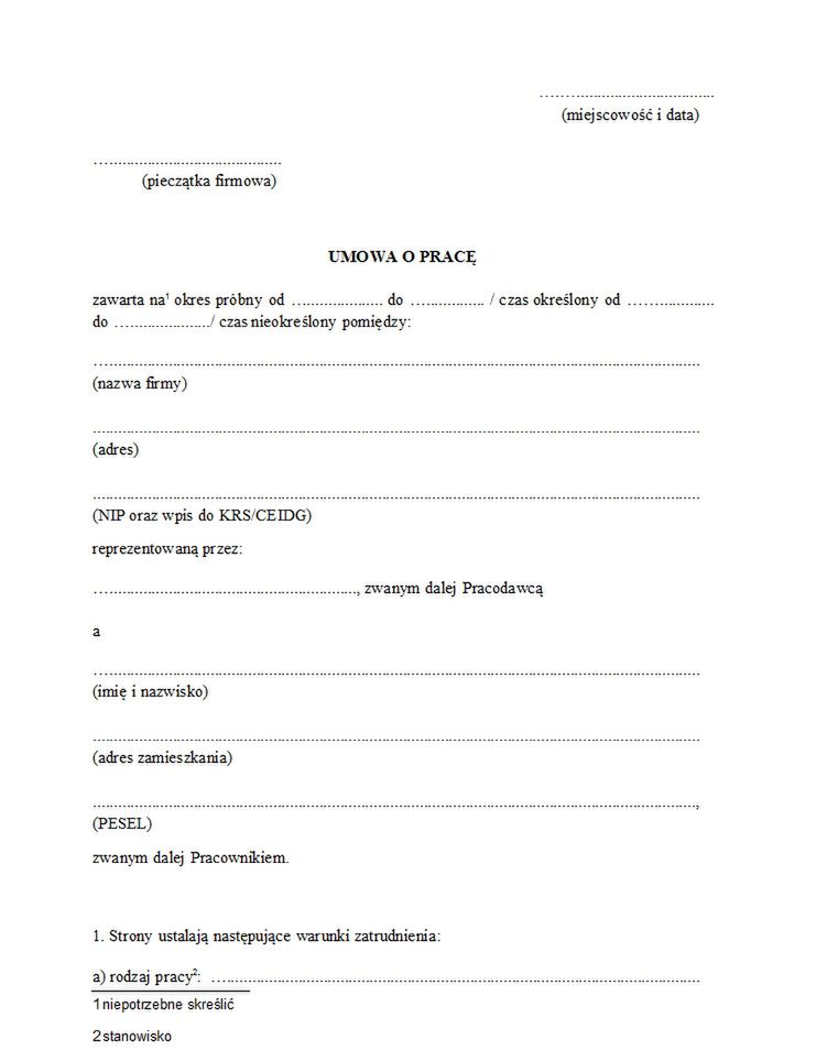 Umowa o pracę - wzór (1) 