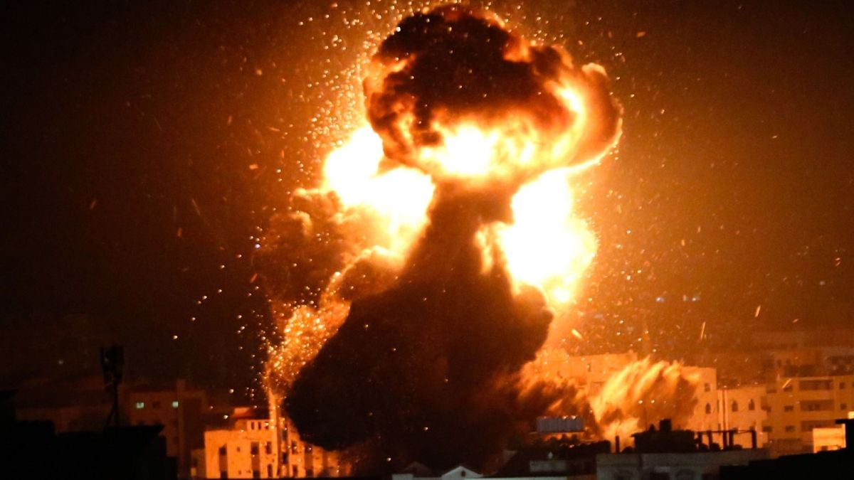 Eksplozja po nalocie Izraela na Gazę w marcu 2019 roku.