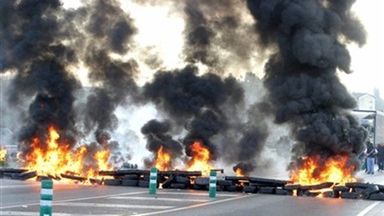 Demonstracja górników w pobliżu Lieres