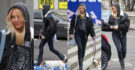"Rockowa" Agnieszka Woźniak-Starak w towarzystwie psa pozdrawia paparazzi uśmiechem (ZDJĘCIA)