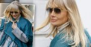 Agnieszka Woźniak-Starak w ponczo i garniturze oversize pod studiem „DDTVN”. Dała popis trendów na wiosnę