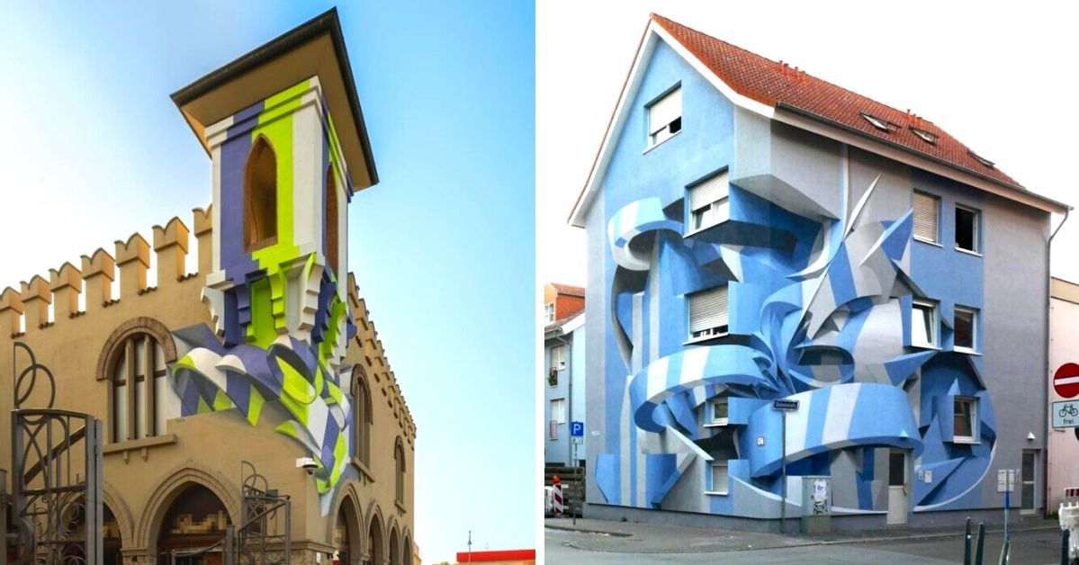 15 trójwymiarowych murali, które przypominają geometryczne rzeźby. Tworzy je włoski artysta