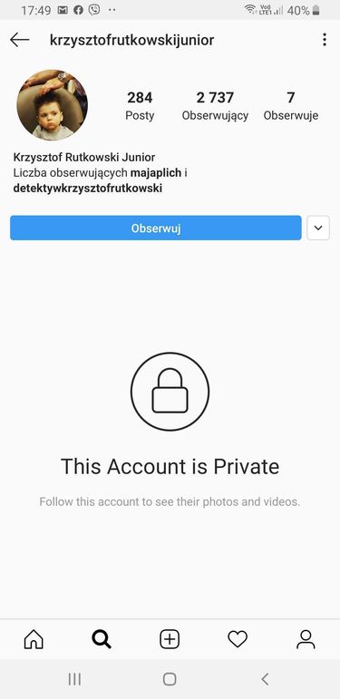 Krzysztof Rutkowski Junior - konto na Instagramie