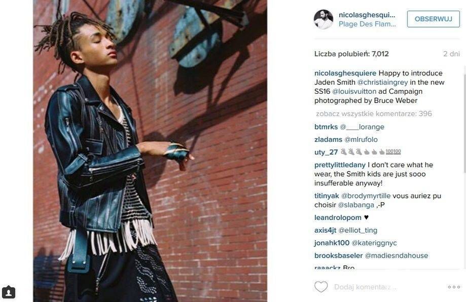 Jaden Smith twarzą kolekcji Louis Vuitton wiosna-lato 2016 (fot. Instagram Nicolas Ghesquiere)