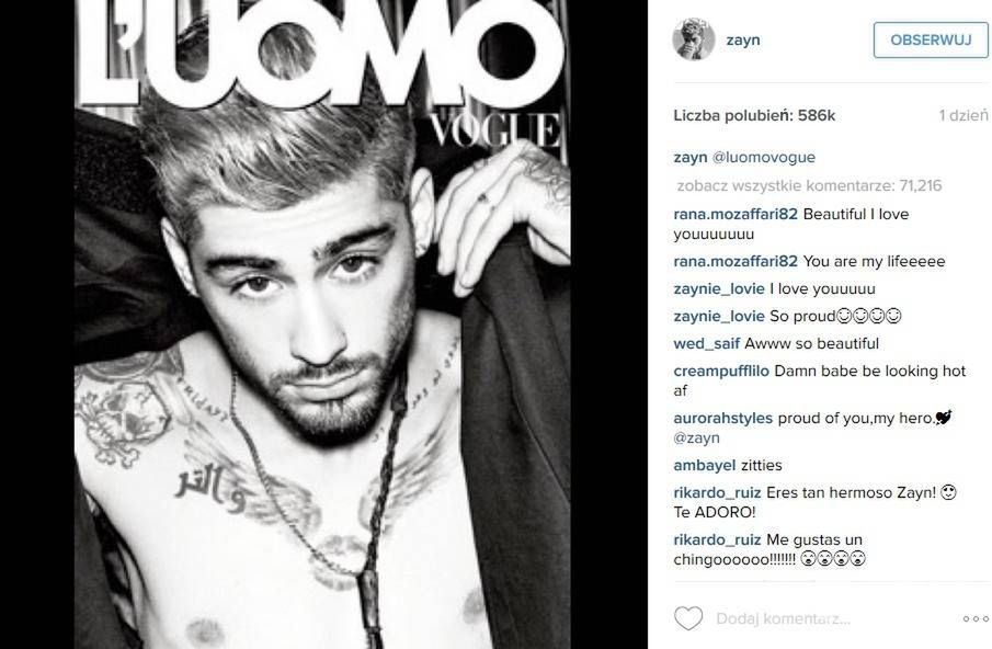 Zayn Malik, Vogue L'Uomo 2016 (fot. Instagram)