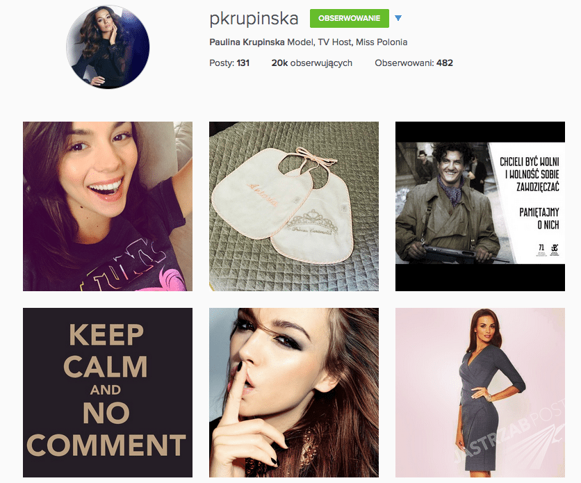 Profil Pauliny Krupińskiej na Instagramie polubiło 20 tysięcy osób