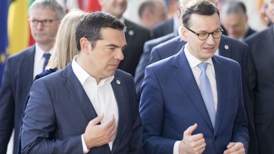 Ustępujący premier Grecji Aleksis Tsipras z szefem polskiego rządu przed wyborami do Parlamentu Europejskiego