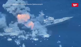 Były okręt USA został wielokrotnie trafiony na ćwiczeniach wojskowych. Nagranie z zatonięcia