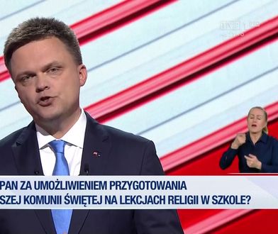 Debata prezydencka w TVP. Szymon Hołownia ostro o Andrzeju Dudzie. Poszło o rozdział Kościoła od państwa