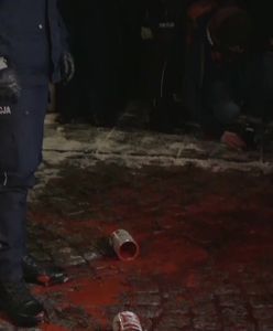 Protest pod TK. Czerwona farba i rzucanie pluszakami