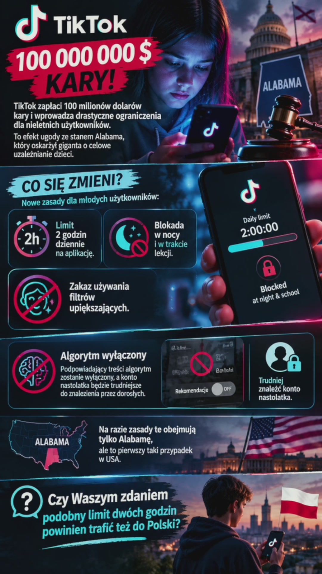 TikTok przegrywa w sądzie. 100 milionów kary i twardy limit 2 godzin dziennie dla dzieci
