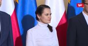 Swiatłana Cichanouska na UW. Manifestacja przed uczelnią