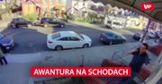 Awantura na schodach. Kamery nagrały finał kłótni