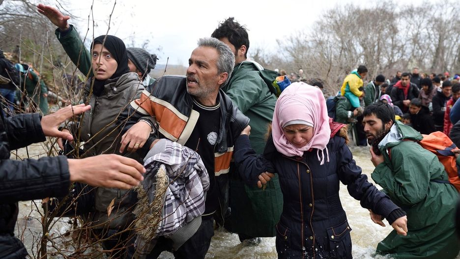 Uchodźcy na greckiej granicy w 2016 r.