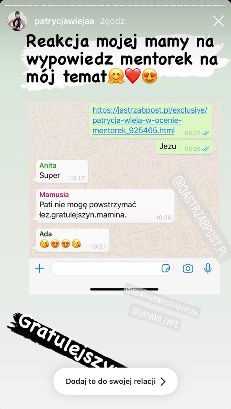 Patrycja Wieja pokazała reakcję mamy na wywiad mentorek