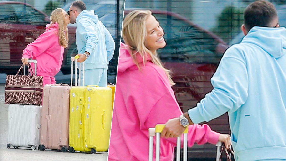 Obładowana walizami Karolina Pisarek na lotnisku dla VIP-ów z nowym chłopakiem. Czułościom nie było końca