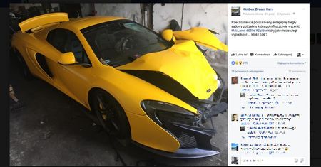 Właściciel rozbitego McLarena ma kolejne problemy. Szuka rzeczoznawcy, który wyceni mu szkody