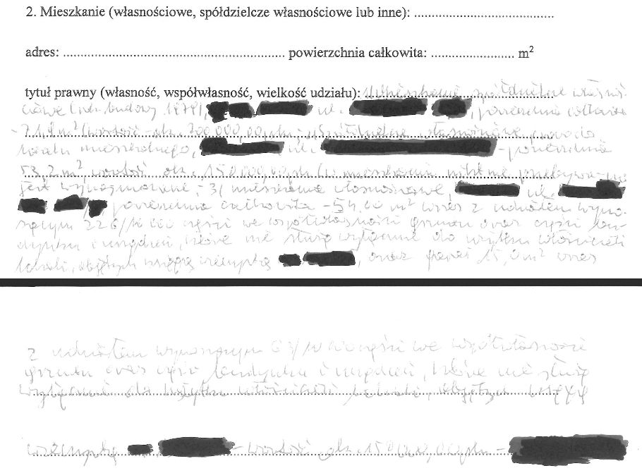 Fragment oświadczenia majątkowego 