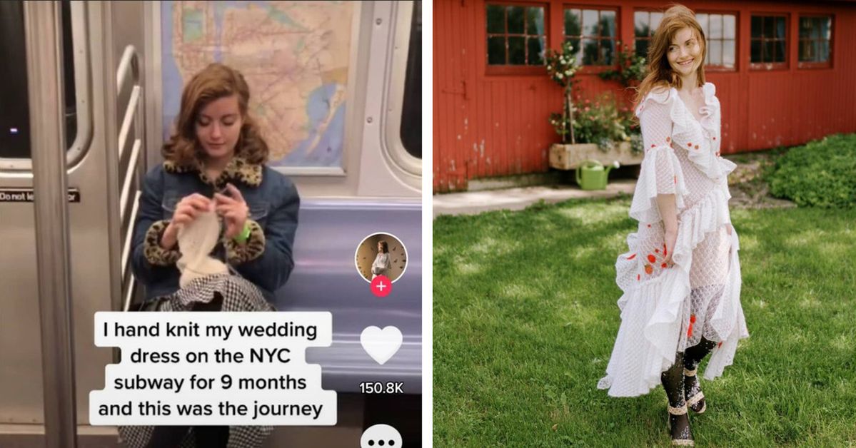 A Bride Knits Her Wedding Dress on Her Way to Work. 9 Months of Knitting on a Subway Train!