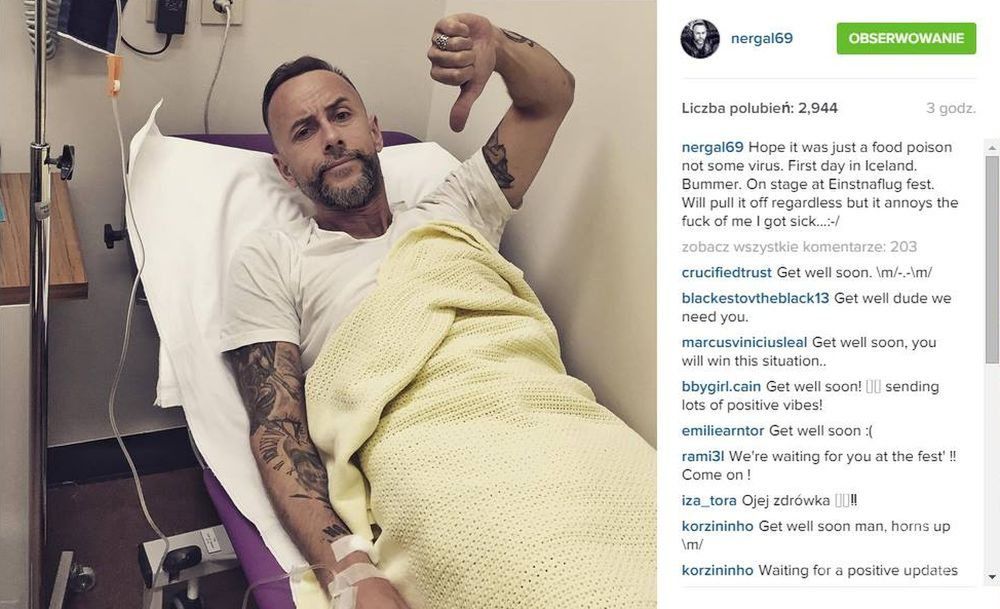 Nergal w szpitalu, fot. Instagram